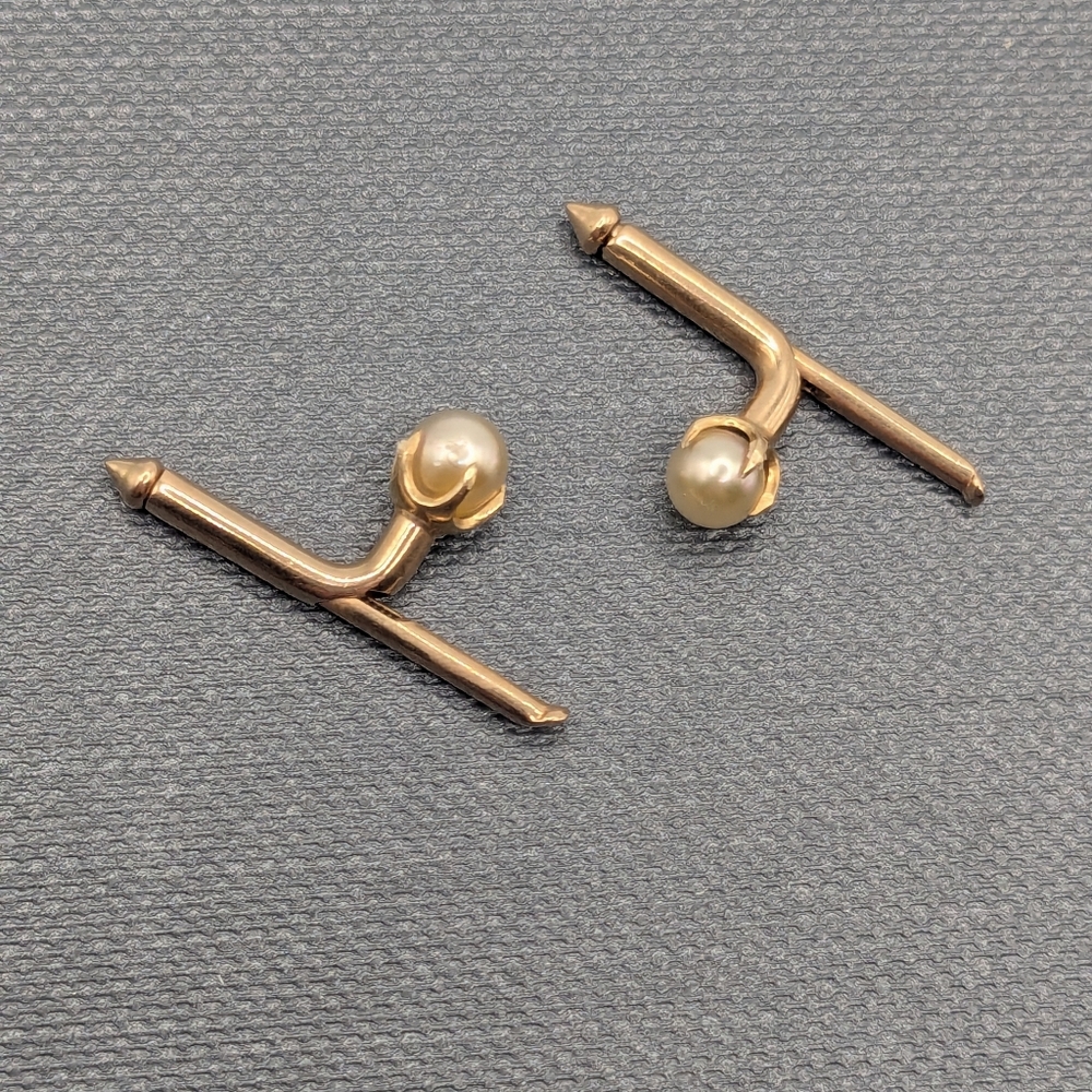 14k Yellow Gold Pearl Cuff Links Set Of 2 Vintage